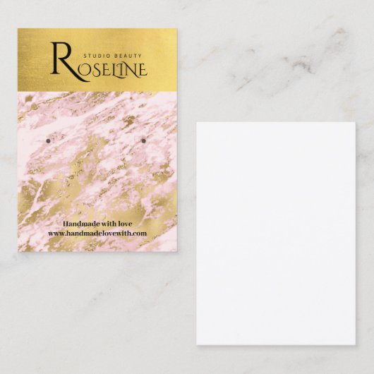 Roze en goudmarmer-sieraarscherm visitekaartje (Voorkant / Achterkant)