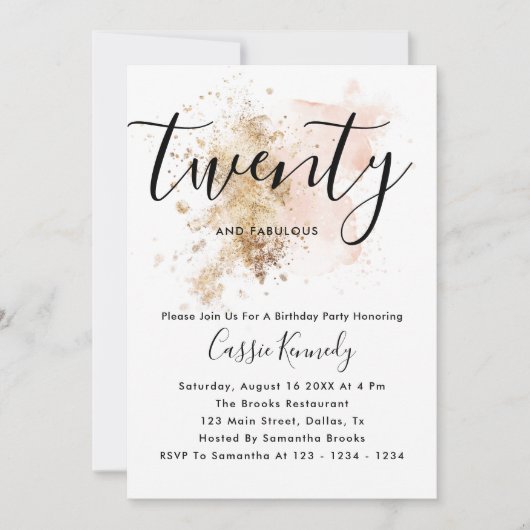 Roze en goudmeisje 20e verjaardag uitnodiging (Voorkant)