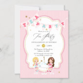 Roze en goudmeisjes 1e verjaardag Tea Party Magnetische Uitnodiging (Voorkant)