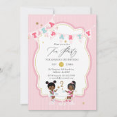 Roze en goudmeisjes 2e verjaardag Tea Party Kaart (Voorkant)