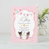 Roze en goudmeisjes 2e verjaardag Tea Party Kaart (Staand voorkant)
