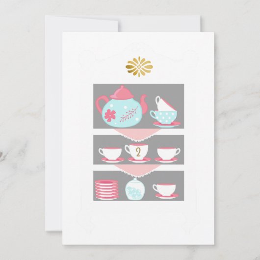 Roze en goudmeisjes 2e verjaardag Tea Party Kaart (Achterkant)