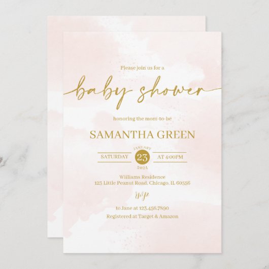 Roze en goudmeisjes Baby shower Kaart (Voorkant / Achterkant)