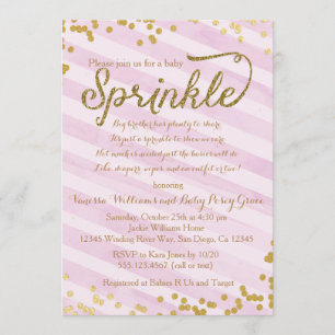 Roze en goudmeisjes Baby Sprinkle Shower Kaart