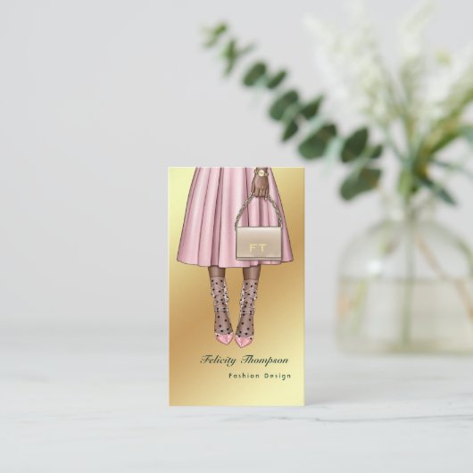 Roze en goudmeisjes QR-code Visitekaartje (Staand voorkant)