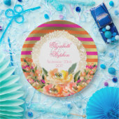 Roze en goudmetaalstrips met Florals Wedding Papieren Bordje (Feest)