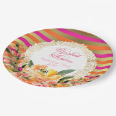 Roze en goudmetaalstrips met Florals Wedding Papieren Bordje (Gekanteld)