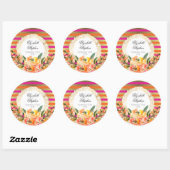 Roze en goudmetaalstrips met Florals Wedding Ronde Sticker (Vel)