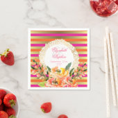 Roze en goudmetaalstrips met Florals Wedding Servet (Insitu)