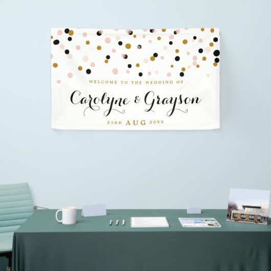 Roze en goudmoderne Confetti Stippen Banner (Beurs)