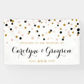 Roze en goudmoderne Confetti Stippen Banner (Horizontaal)