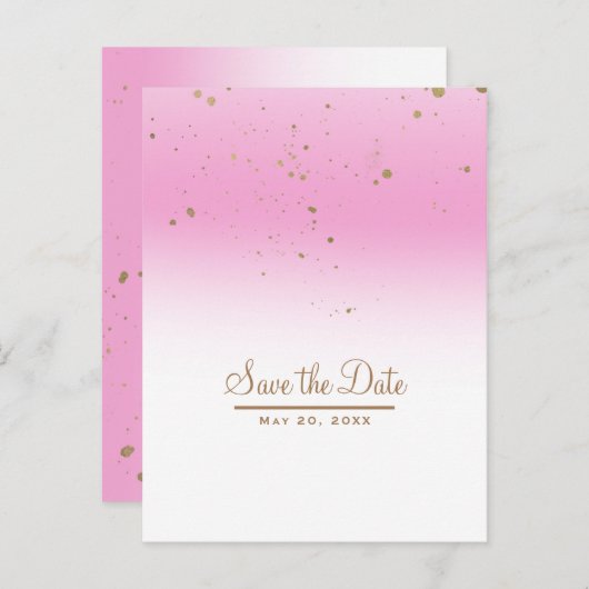 Roze en goudmoderne Glam-logo's Opslaan datum Aankondigingskaart (Voorkant / Achterkant)