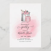 Roze en goudmonogram Chic Bachelorette Party Folie Uitnodiging (Achterkant)