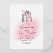 Roze en goudmonogram Chic Quinceañera Folie Uitnodiging (Achterkant)