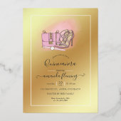 Roze en goudmonogram Chic Quinceañera Folie Uitnodiging (Achterkant)