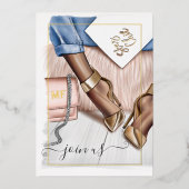 Roze en goudmonogram Grafische Quinceañera Folie U Folie Uitnodiging (Voorkant)