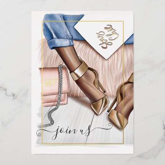 Roze en goudmonogram Grafische Quinceañera Folie U Folie Uitnodiging (Voorkant)