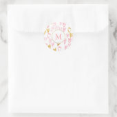 Roze en goudmonogram hartstickers ronde sticker (Tas)