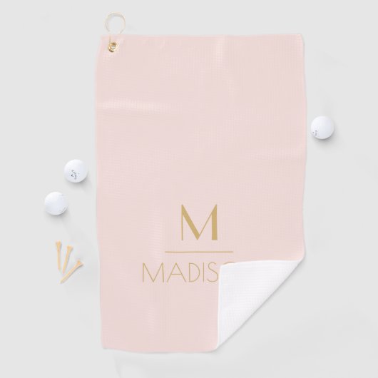 Roze en goudmonogram op maat | Naam Golfhanddoek (Insitu)