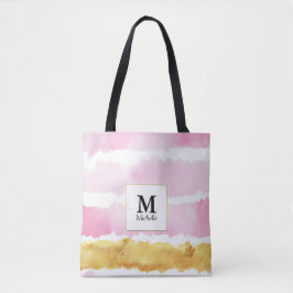 Roze en goudmonogram Striped Canvas tas