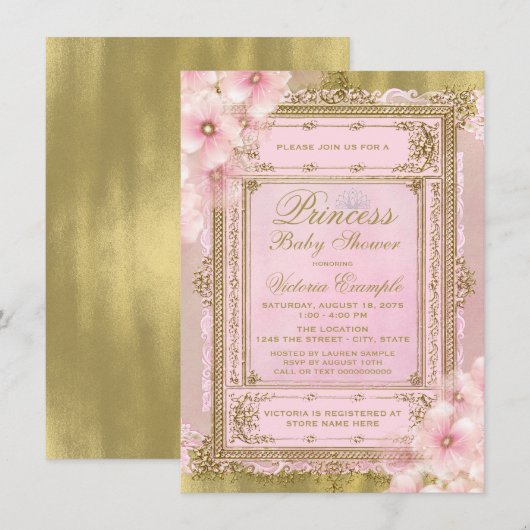 Roze en goudoliesprincess Baby shower Kaart (Voorkant / Achterkant)