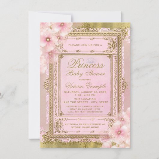 Roze en goudoliesprincess Baby shower Kaart (Voorkant)