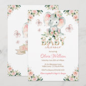 Roze en goudolifant Baby shower Kaart (Voorkant / Achterkant)