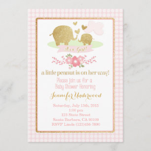 Roze en goudolifant Baby shower Kaart