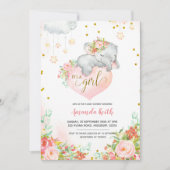 Roze en goudolifant Baby shower Kaart (Voorkant)