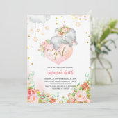 Roze en goudolifant Baby shower Kaart (Staand voorkant)