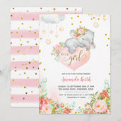 Roze en goudolifant Baby shower Kaart (Voorkant / Achterkant)