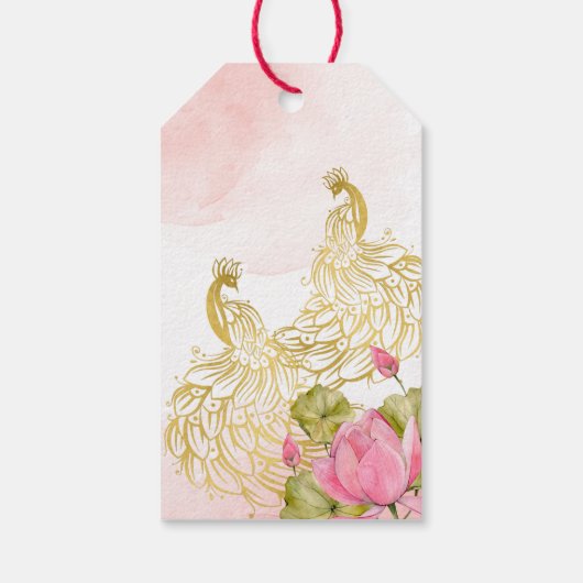Roze en goudpauwoog Indische bruiloft Cadeaulabel (Achterkant)