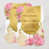 Roze en goudpauwoog Indische bruiloft Kaart (Voorkant / Achterkant)