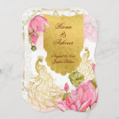 Roze en goudpauwoog Indische bruiloft Kaart (Voorkant / Achterkant)