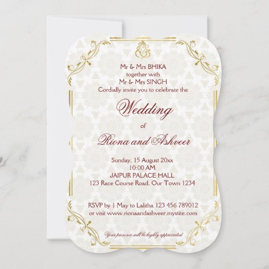 Roze en goudpauwoog Indische bruiloft Kaart (Achterkant)