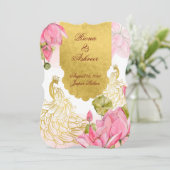 Roze en goudpauwoog Indische bruiloft Kaart (Staand voorkant)