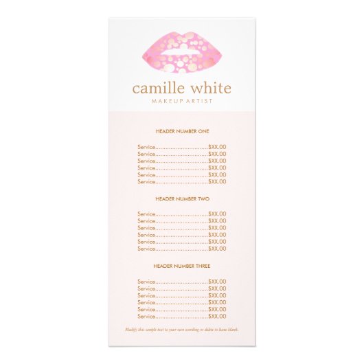 Roze en goudpitten roze prijslijst maken reclamekaart (Voorkant)