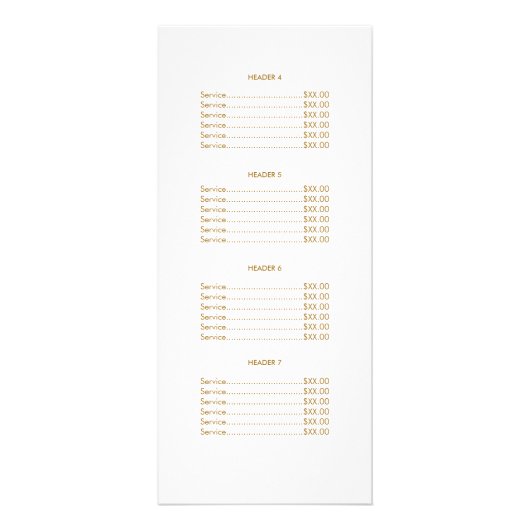 Roze en goudpitten roze prijslijst maken reclamekaart (Achterkant)