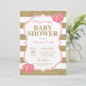 Roze en goudpompoen Baby shower Kaart (Staand voorkant)