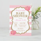 Roze en goudpompoen Baby shower Kaart (Staand voorkant)