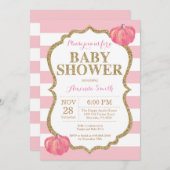 Roze en goudpompoen Baby shower Kaart (Voorkant / Achterkant)