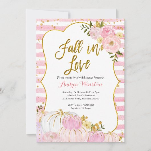 Roze en goudpompoen in bridal Shower Invitation Kaart (Voorkant)