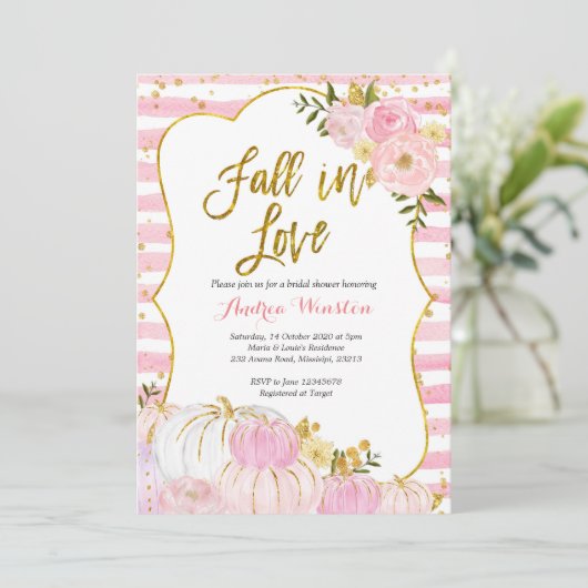Roze en goudpompoen in bridal Shower Invitation Kaart (Staand voorkant)