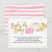 Roze en goudpompoenboeken voor Baby shower voor Ba Uitnodiging Briefkaart (Voorkant / Achterkant)