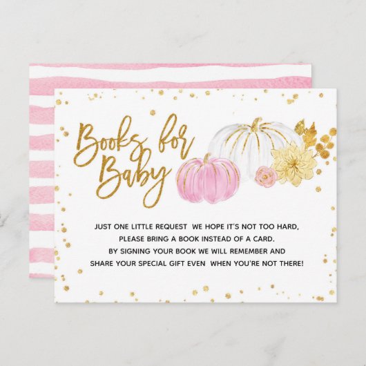 Roze en goudpompoenboeken voor Baby shower voor Ba Uitnodiging Briefkaart (Voorkant / Achterkant)