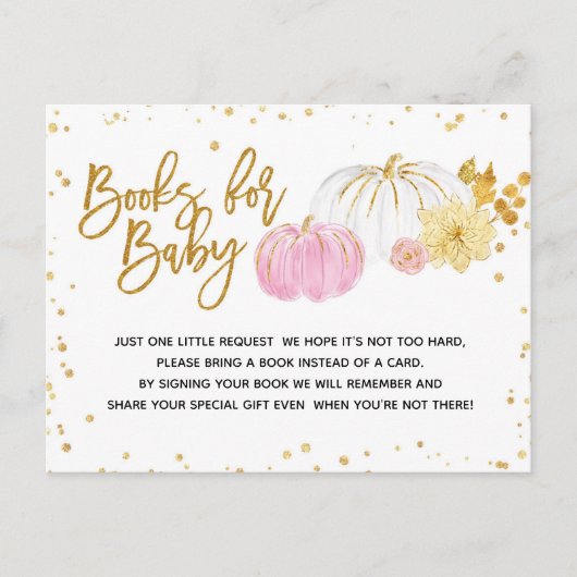 Roze en goudpompoenboeken voor Baby shower voor Ba Uitnodiging Briefkaart (Voorkant)