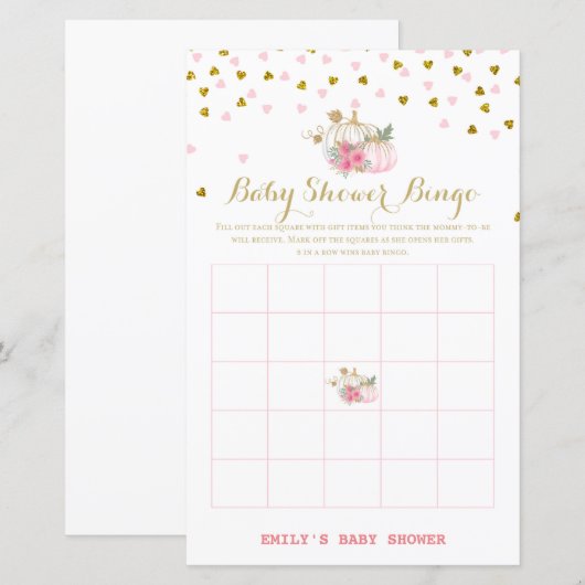 roze en goudpompoenen Baby shower (Voorkant / Achterkant)