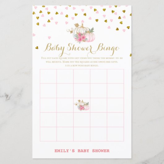 roze en goudpompoenen Baby shower (Voorkant)