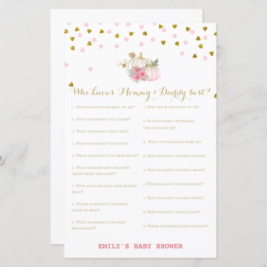 roze en goudpompoenen Baby shower (Voorkant / Achterkant)