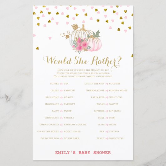 roze en goudpompoenen Baby shower (Voorkant)